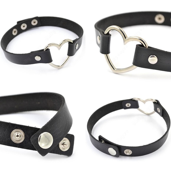 Punk Gothic Vegan Leather Choker with Heart Ring - Picture 8 of 16